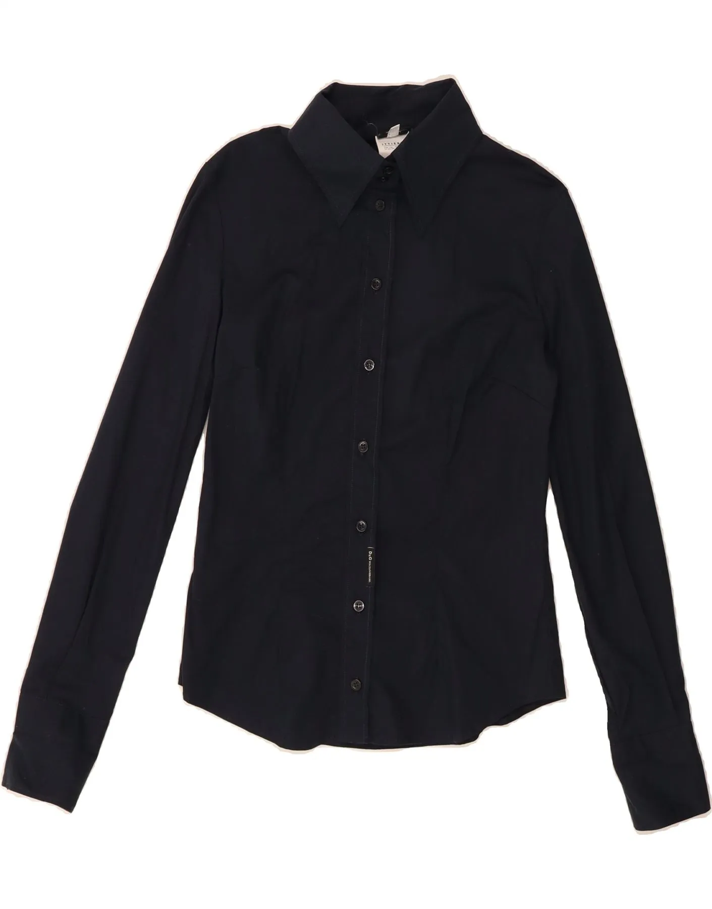 Stretchable Material Stretchable Fabric DOLCE & GABBANA Womens Shirt UK 14 Large Navy Blue Cotton