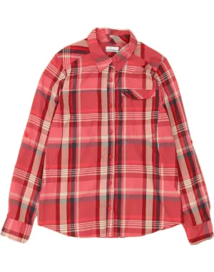 COLUMBIA Womens Shirt UK 16 Large Pink Check Nylon Fitted Cut Winter Retreat