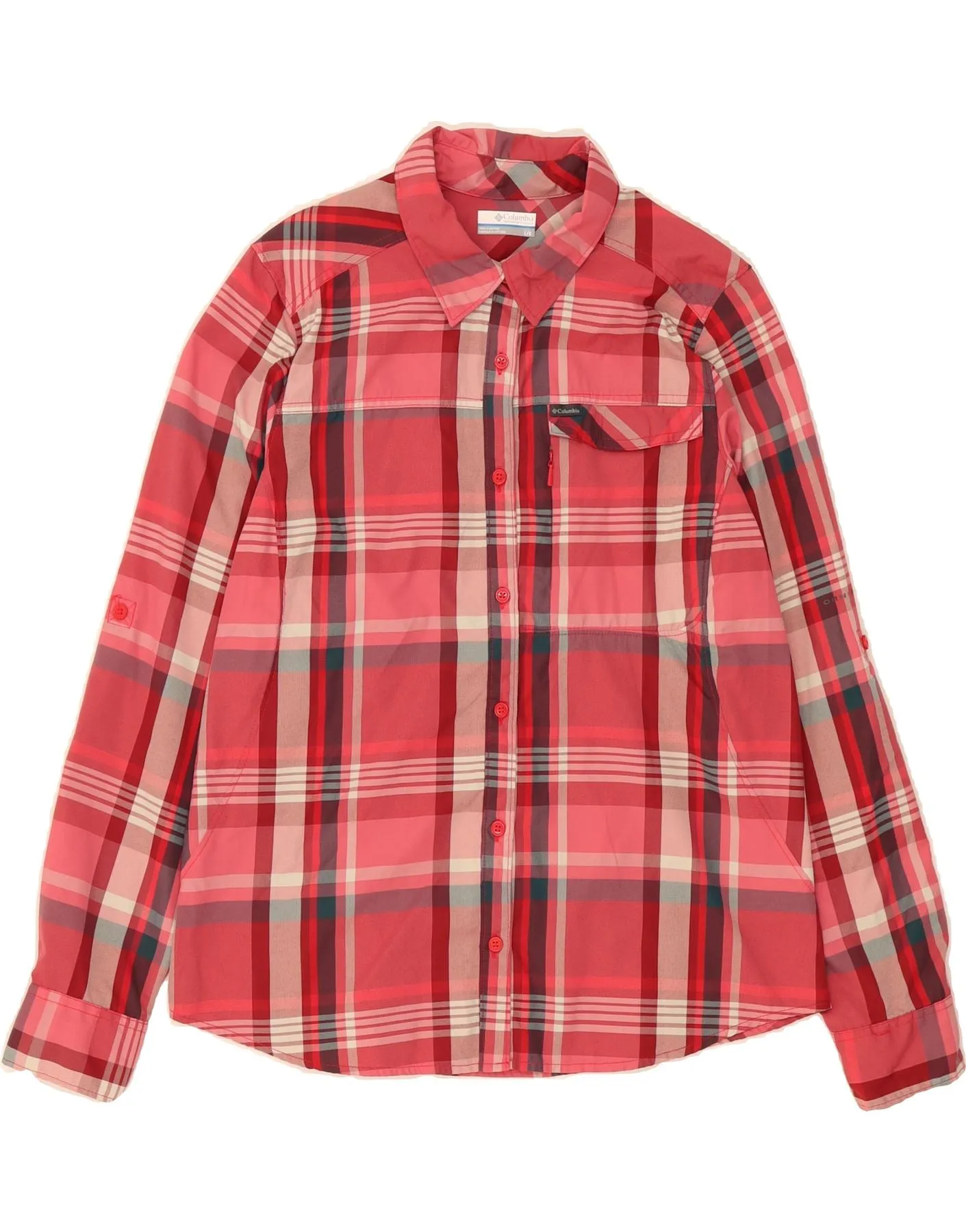 COLUMBIA Womens Shirt UK 16 Large Pink Check Nylon Fitted Cut Winter Retreat
