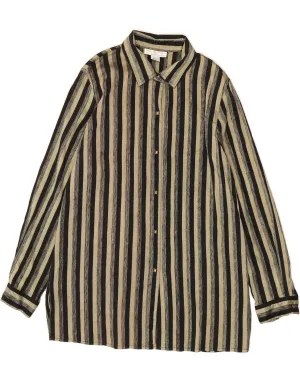 SAKS FIFTH AVENUE Womens Shirt UK 16 Large Black Striped Silk Beach Ready Thermal regulation