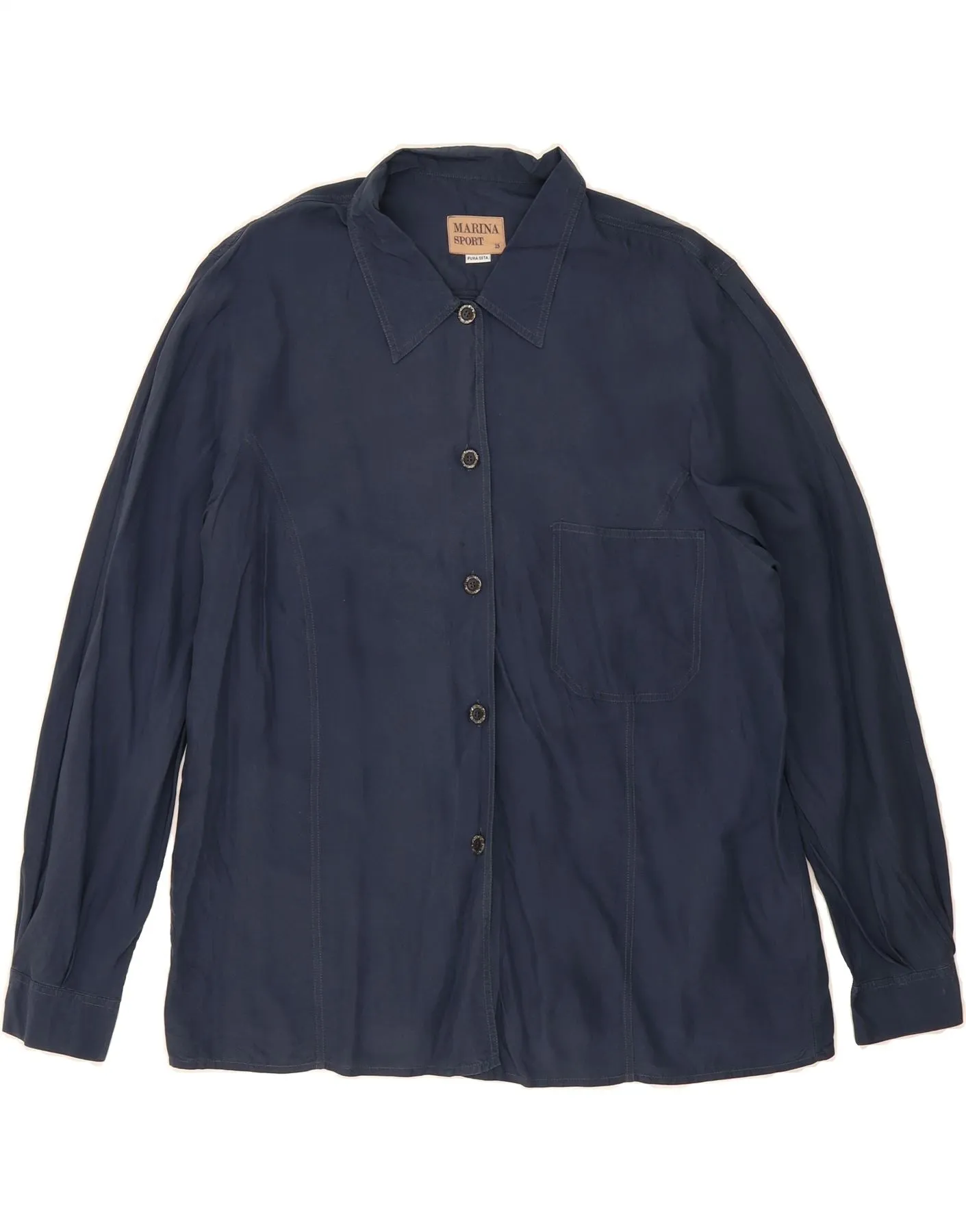 Premium Quality MARINA SPORT Womens Shirt Size 25 2XL Navy Blue Silk