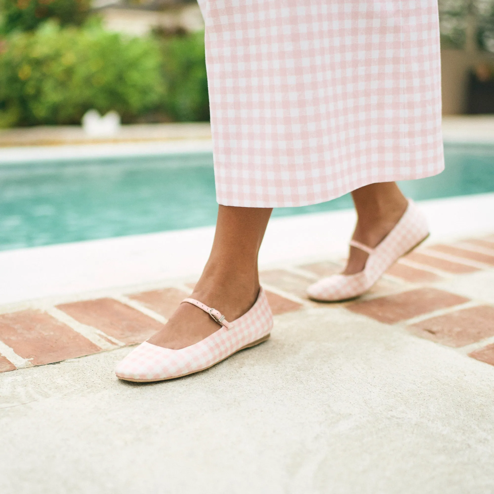 REYES X BYRDIE GOLF BALLET FLATS PINK PLAID GINGHAM Easy Walk Footwear Sun Rise