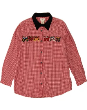 BOBBIE BROOKS Womens Shirt UK 14/16 Large Red Gingham Cotton Raw edge