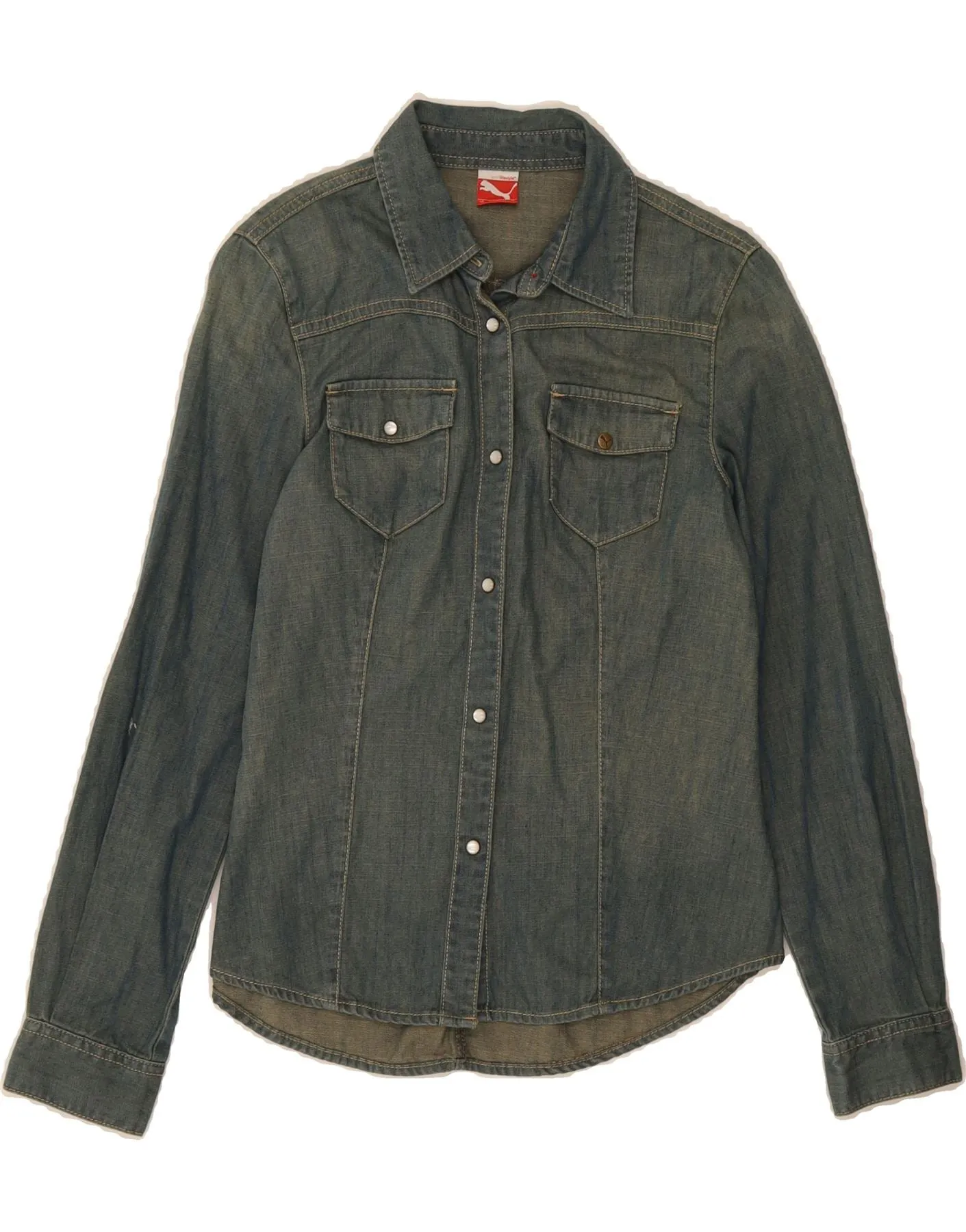 PUMA Womens Denim Shirt UK 10 Small Blue Cotton Anniversary Special Perfect Fit