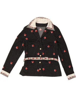 VINTAGE Womens Shirt Blouse UK 14 Medium Black Spotted Polyester Statement Maker