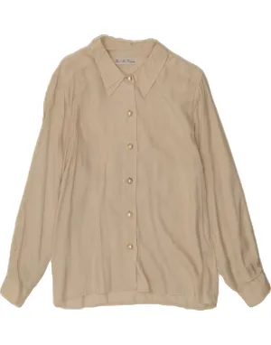 VINTAGE Womens Shirt Blouse EU 38 Medium Beige Silk Chambray Fabric