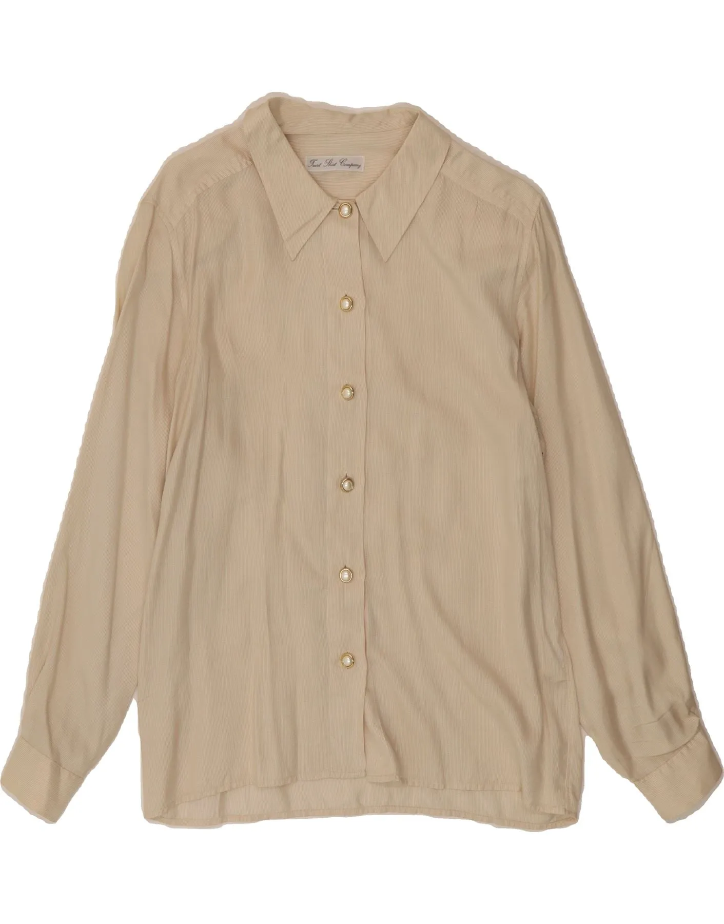 VINTAGE Womens Shirt Blouse EU 38 Medium Beige Silk Chambray Fabric