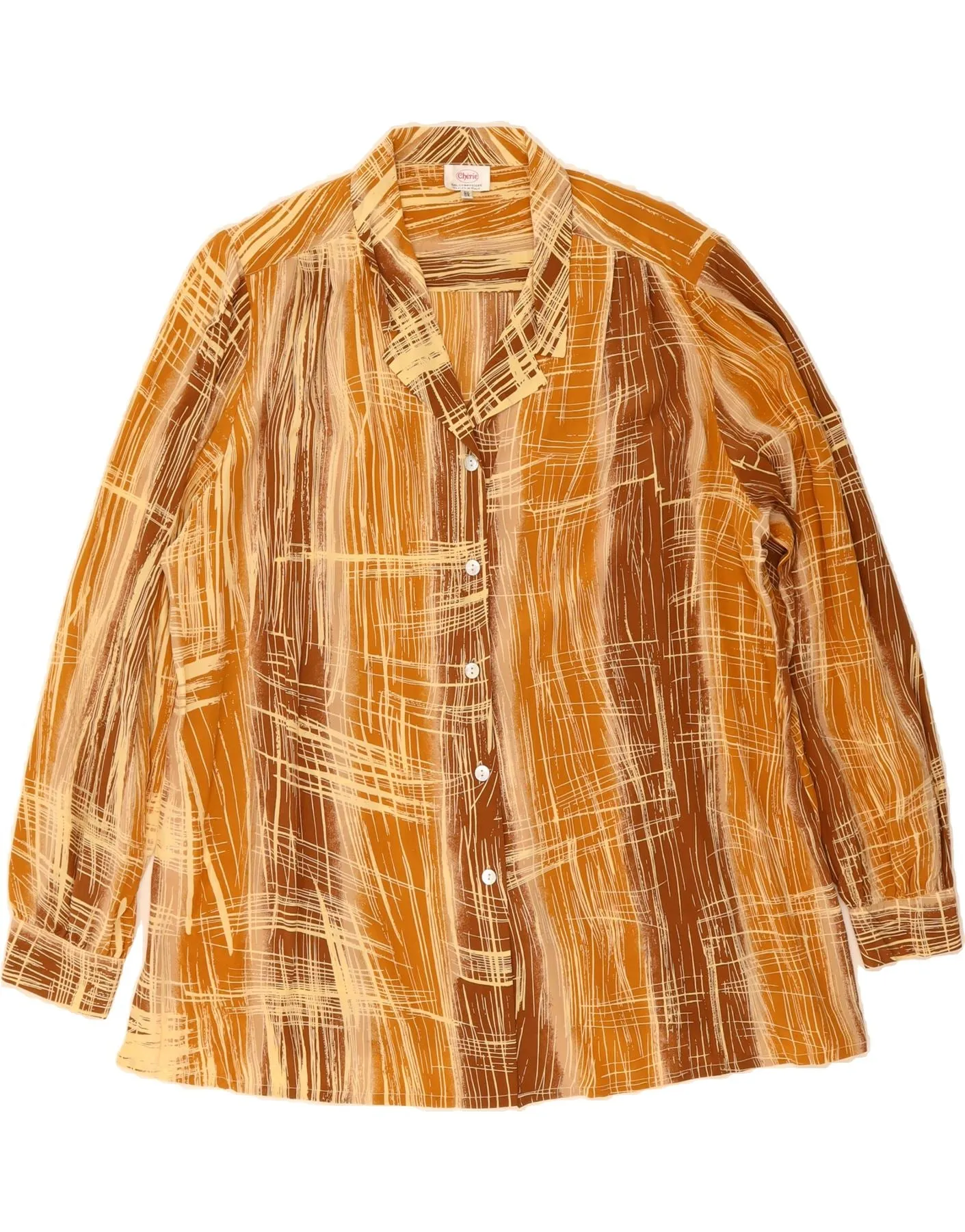 CHERIE Womens Shirt Blouse IT 52/54 2XL Brown Striped Silk Everyday Essential