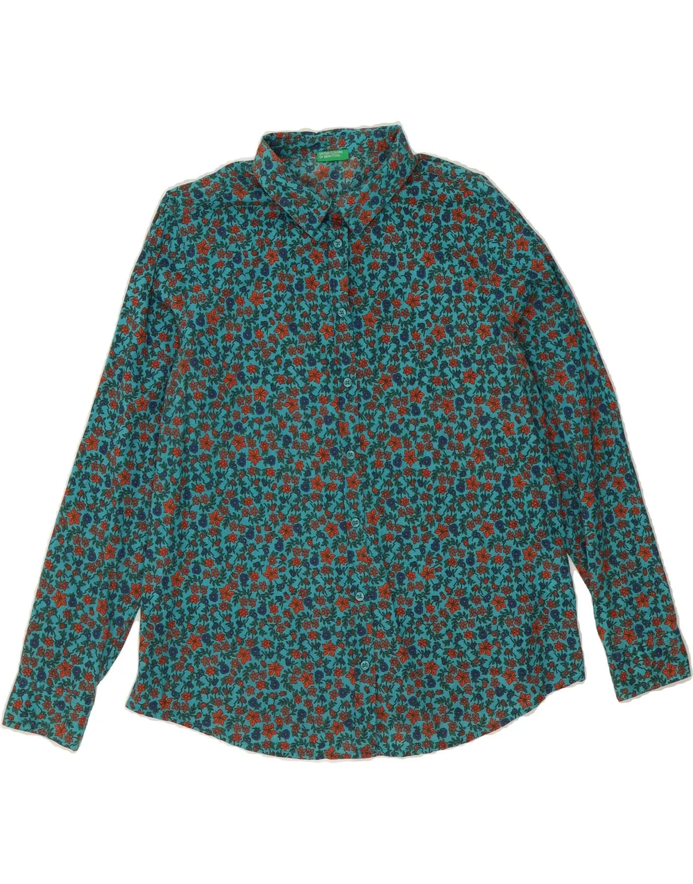 Trendsetting Design Networking Session BENETTON Womens Shirt UK 16 Large Green Floral Cotton