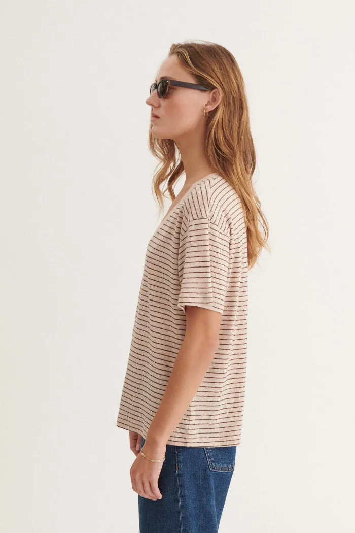 Day-to-Day Comfort Flattering Cut Ryda Stripe V-Neck Tee - Smoke gray / carafe