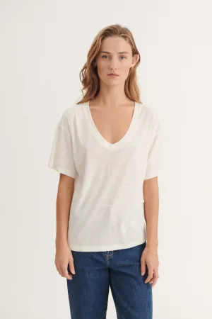 Durable Material Adjustable Hem Ryda V-Neck Tee - Off White