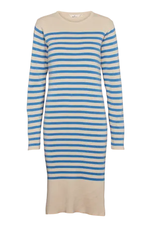 Elegant Layer Chill Lines Sailor Stripe Knit Dress - Birch/Azure Blue