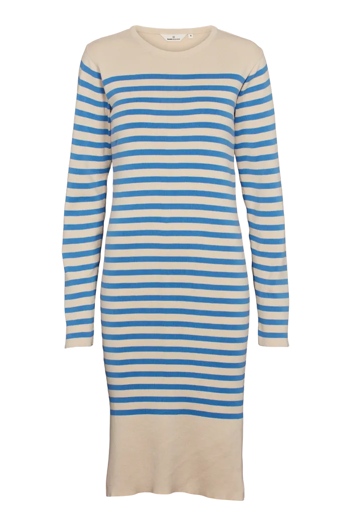 Elegant Layer Chill Lines Sailor Stripe Knit Dress - Birch/Azure Blue