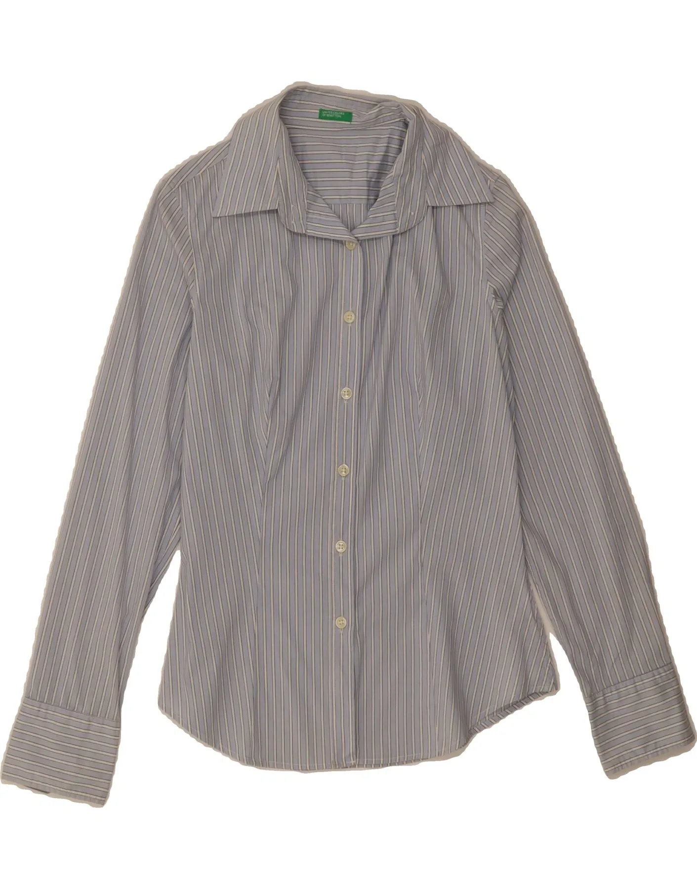 Anti Static Finish Durable Material BENETTON Womens Shirt UK 10 Small Blue Pinstripe Cotton