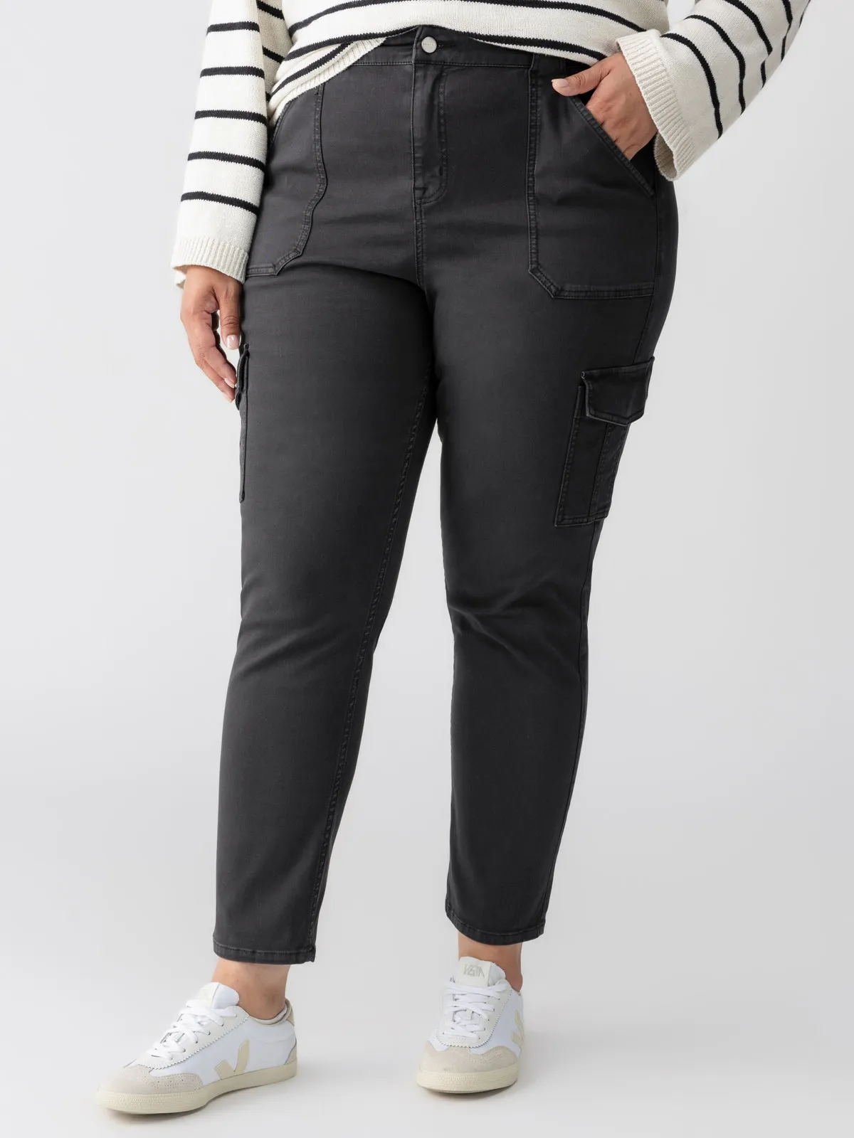 Sculpted Hayden Cargo Standard Rise Pant Black Extended Sizing Bootcut shape ReinforcedKnees
