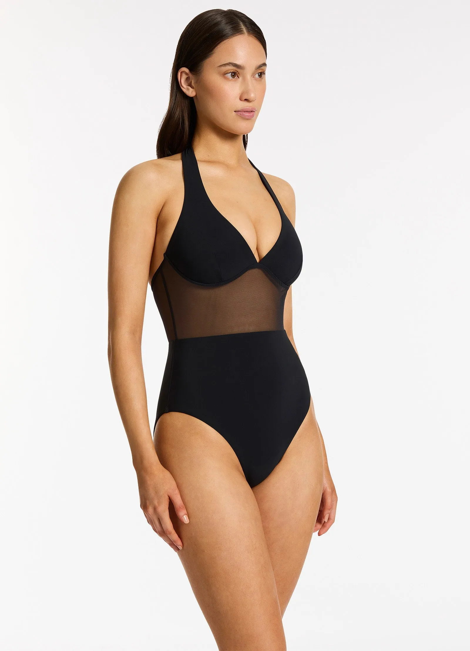 Ocean Getaway Jetset Lure Plunge Halter One Piece - Black