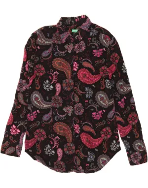BENETTON Womens Shirt UK 10 Small Black Paisley Modal Soft Material