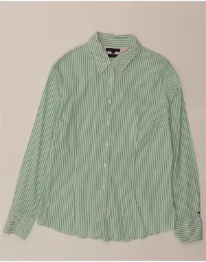 High Street Fashion TOMMY HILFIGER Womens Shirt US 12 Large Green Pinstripe Cotton
