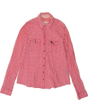 Smooth Cotton Blend ABERCROMBIE & FITCH Womens Shirt UK 14 Large Pink Gingham Cotton