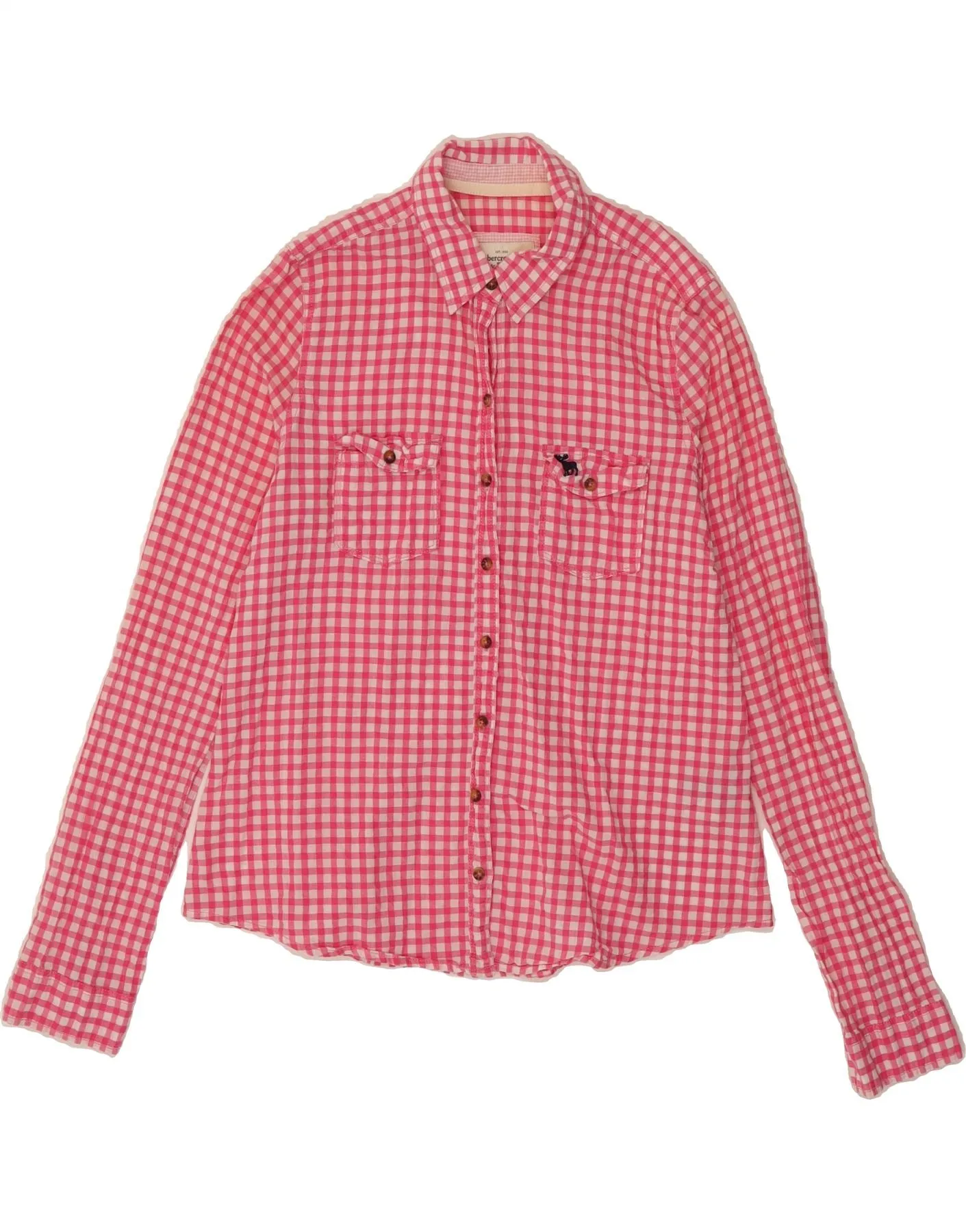 Smooth Cotton Blend ABERCROMBIE & FITCH Womens Shirt UK 14 Large Pink Gingham Cotton