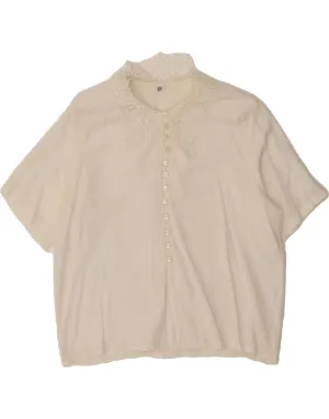 VINTAGE Womens Shirt Blouse EU 44 XL White Floral Viscose Subtle pattern Statement Maker