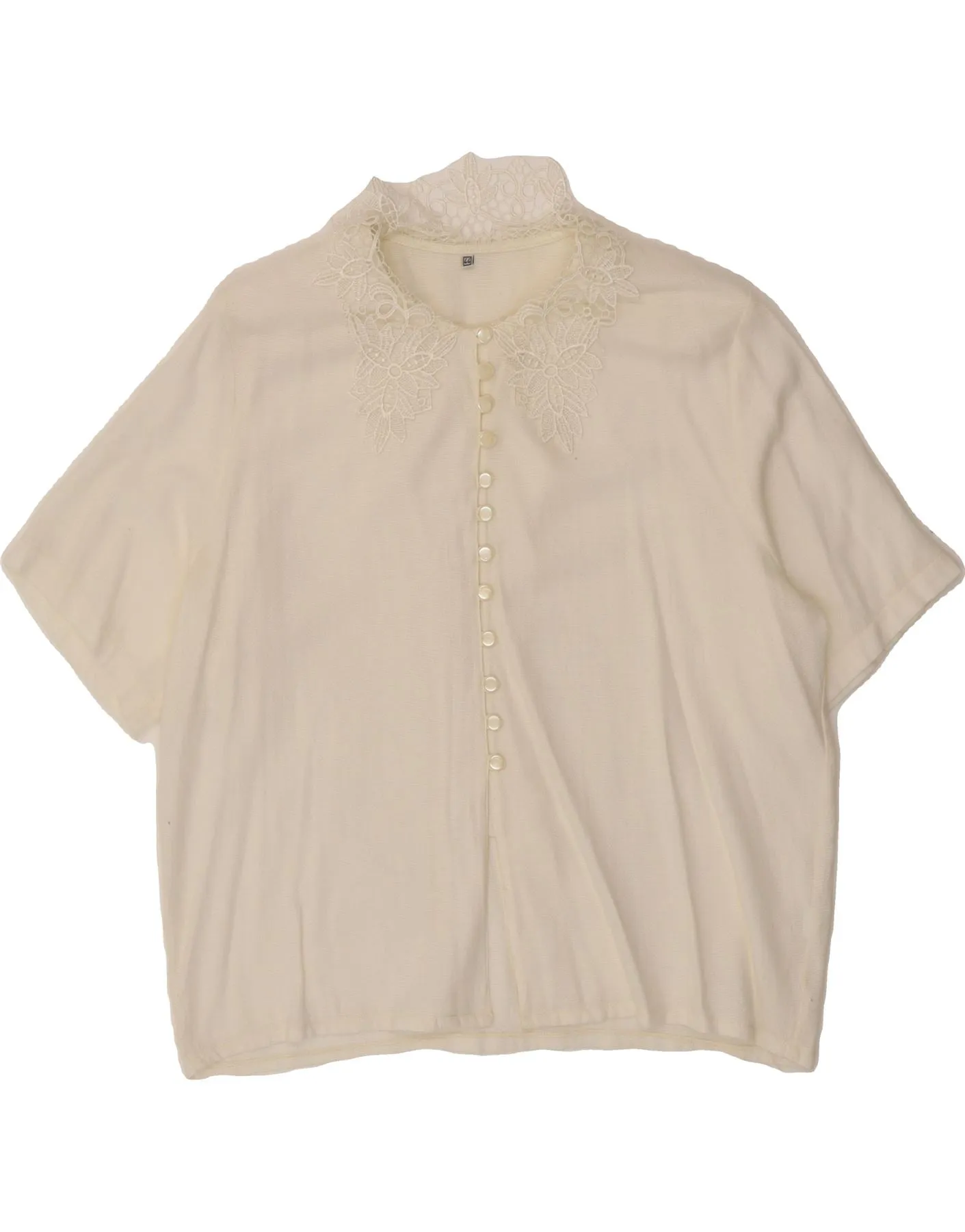 VINTAGE Womens Shirt Blouse EU 44 XL White Floral Viscose Subtle pattern Statement Maker