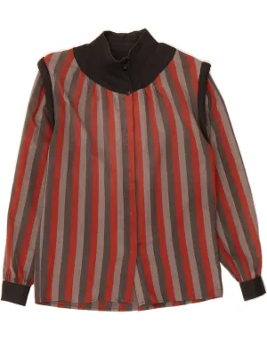 VINTAGE Womens Shirt Blouse UK 14 Large Grey Striped mix and match Seamless Shoulder Construction