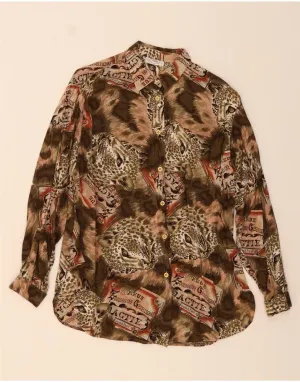 Work From Home VINTAGE Womens Shirt Blouse UK 14 Medium Brown Animal Print Viscose