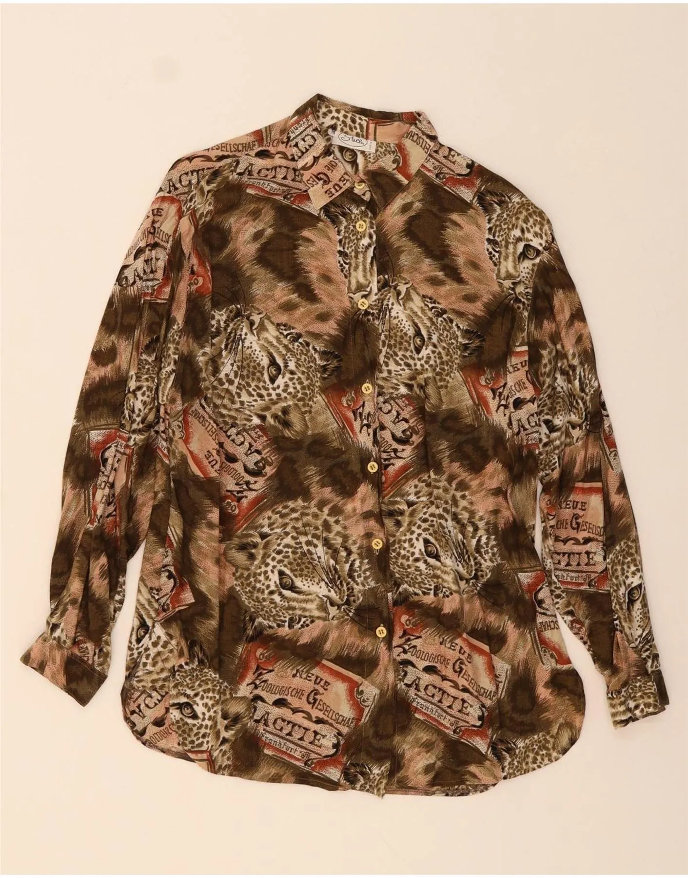 Work From Home VINTAGE Womens Shirt Blouse UK 14 Medium Brown Animal Print Viscose