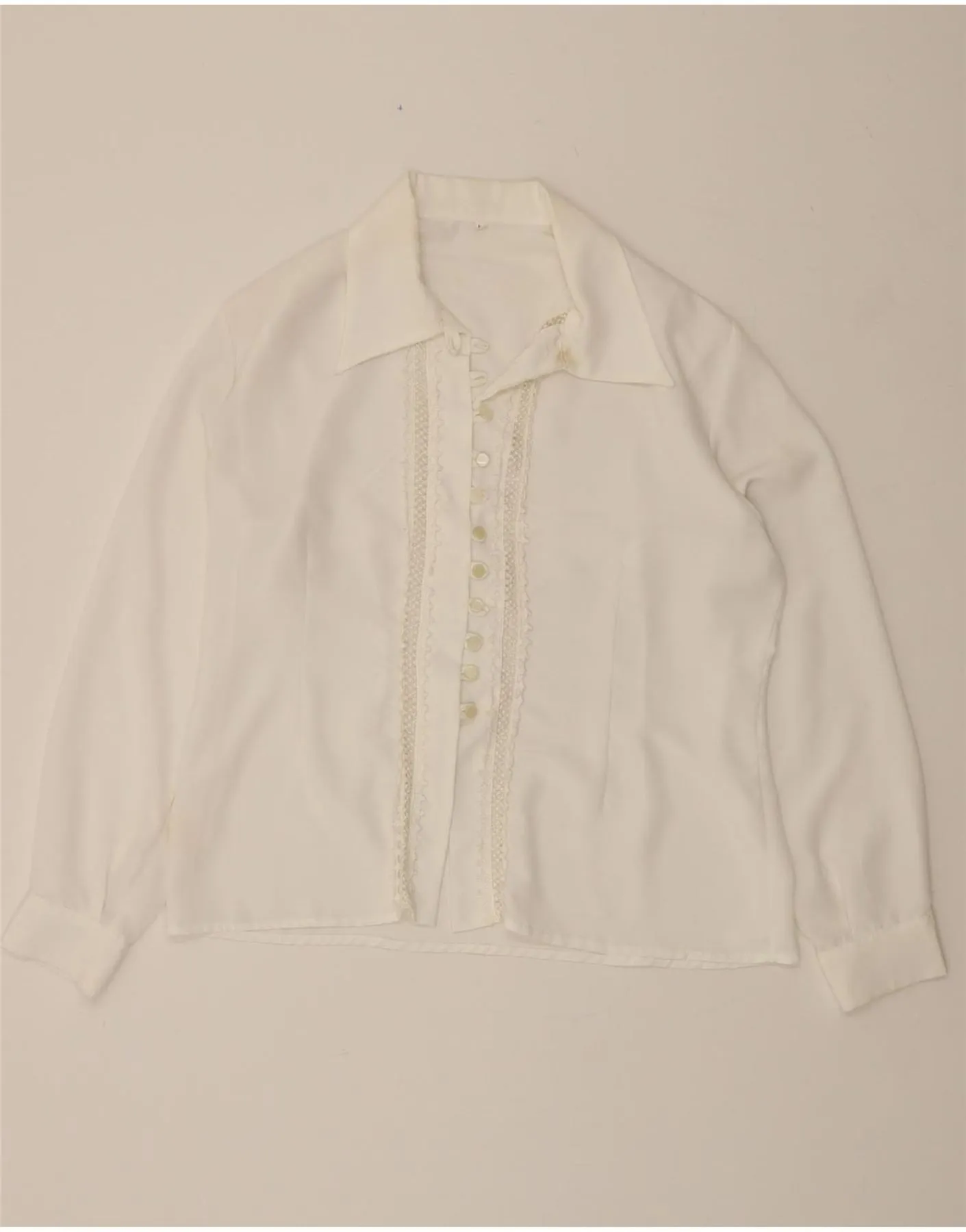 VINTAGE Womens Shirt Blouse UK 16 Large White Polyester All-day Comfort