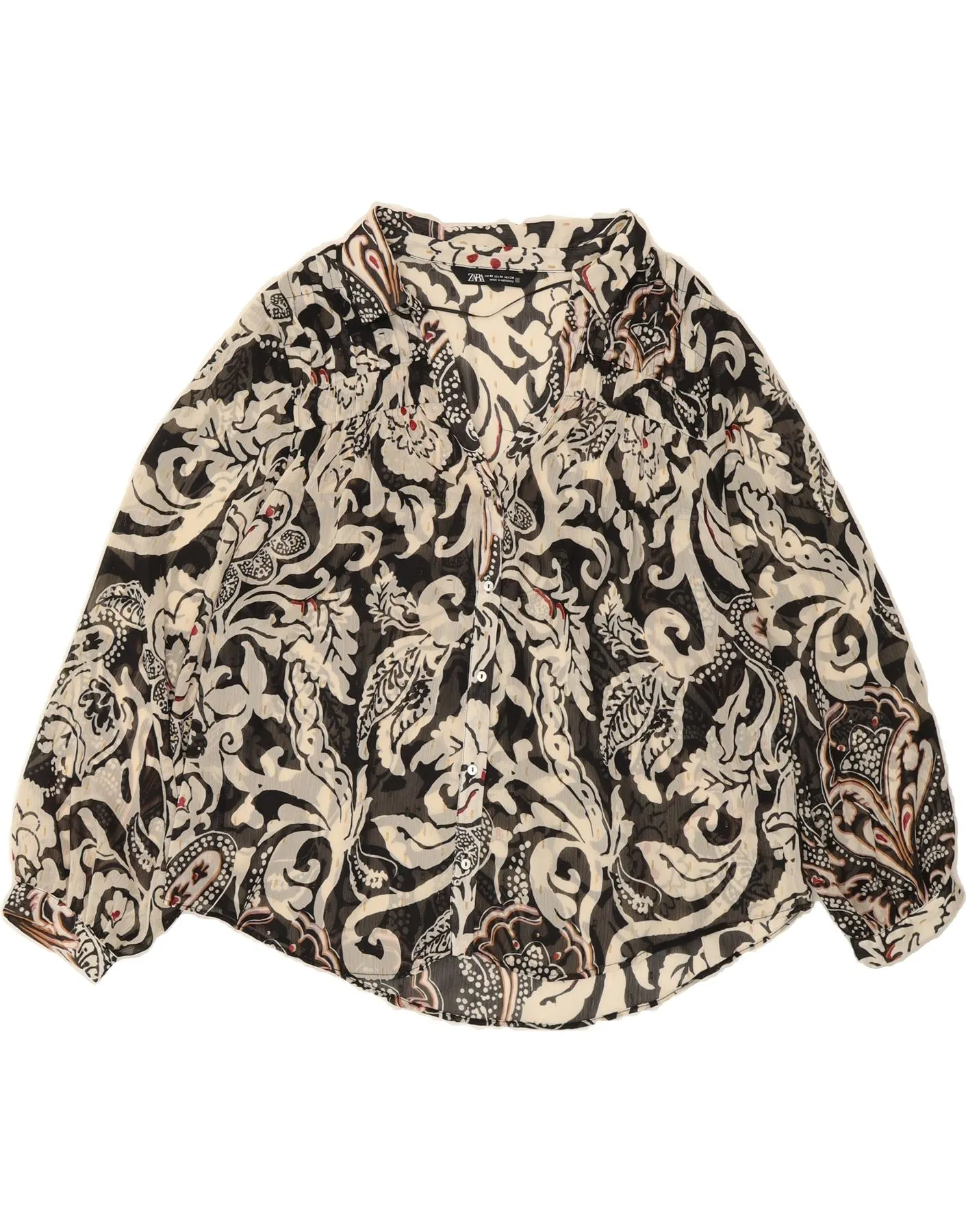 ZARA Womens Shirt Blouse UK 14 Medium Black Paisley Hidden Placket Bold Graphics