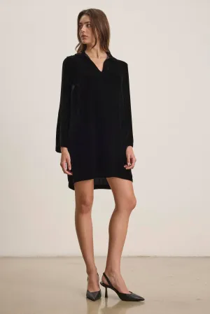 SHERI SILK VELVET DRESS Flattering Shape Design Feather Light