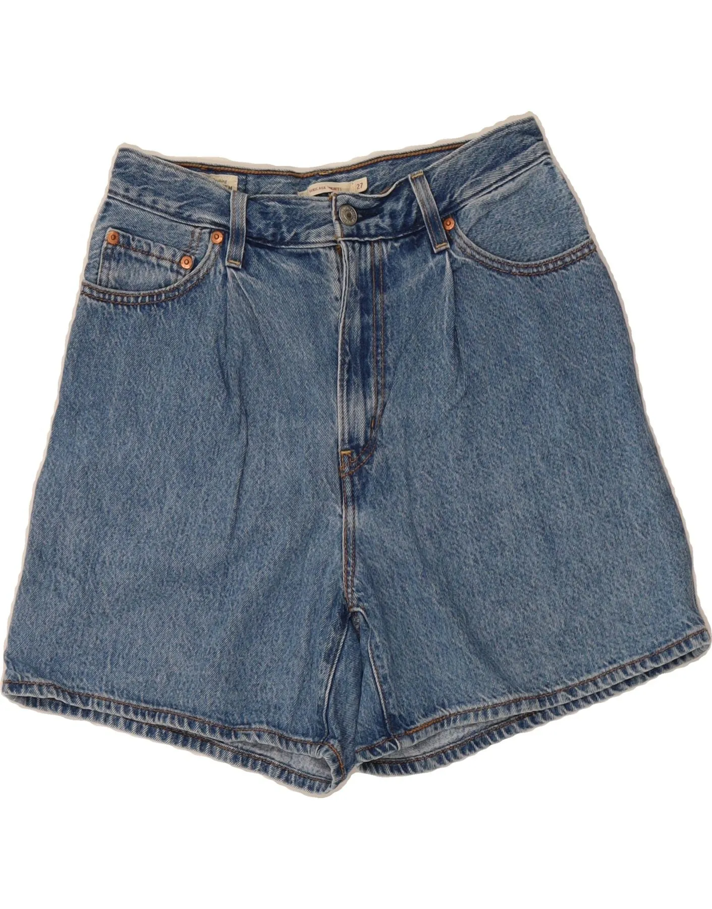Student Essential Waffle Weave LEVI'S Womens Ribcage High Waist Denim Shorts  W27 Small Blue Cotton