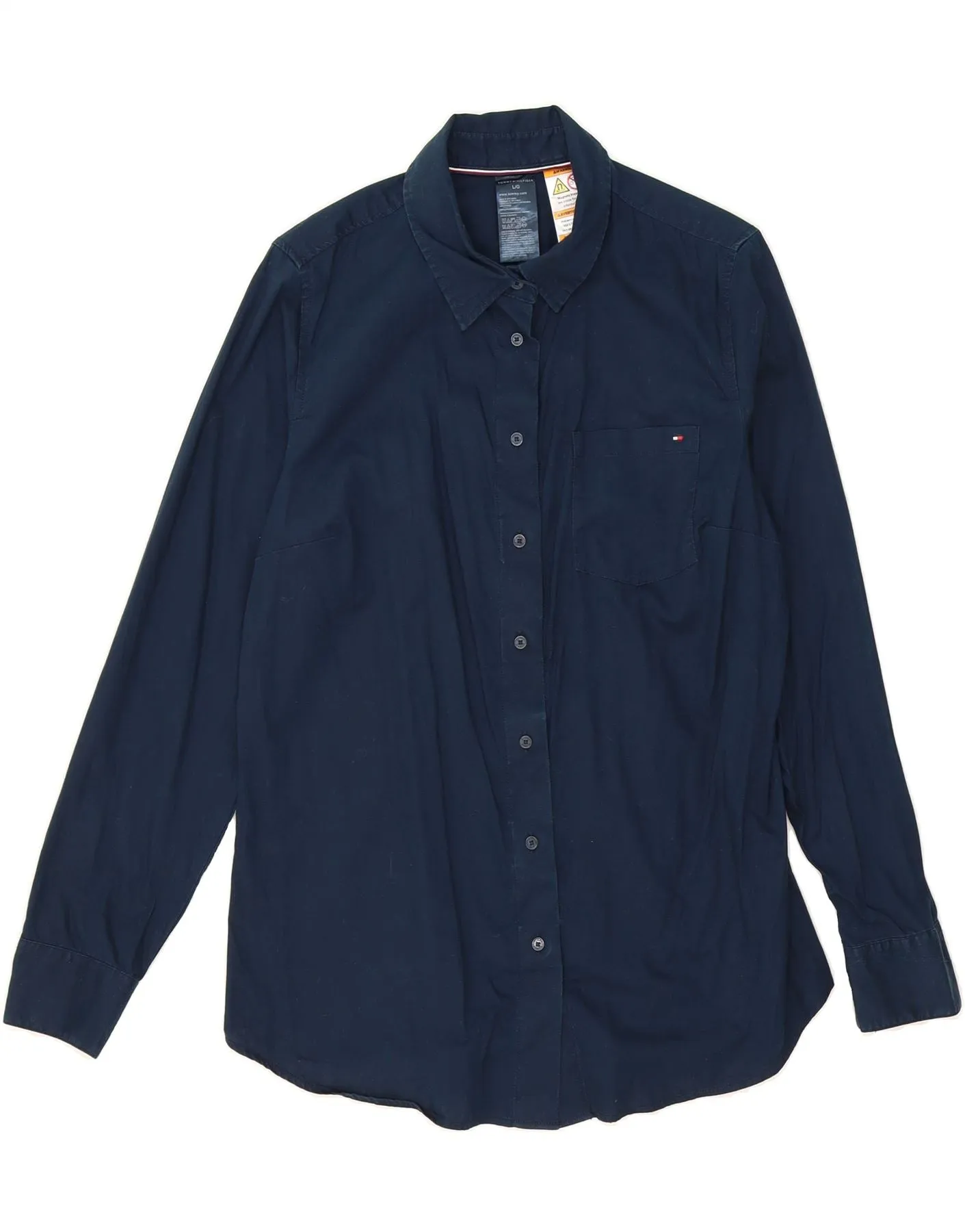 TOMMY HILFIGER Womens Shirt UK 16 Large Navy Blue Cotton Sustainable fashion First Date