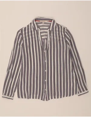 ESPRIT Womens Shirt UK 12 Medium  White Striped Viscose Pocket Detail