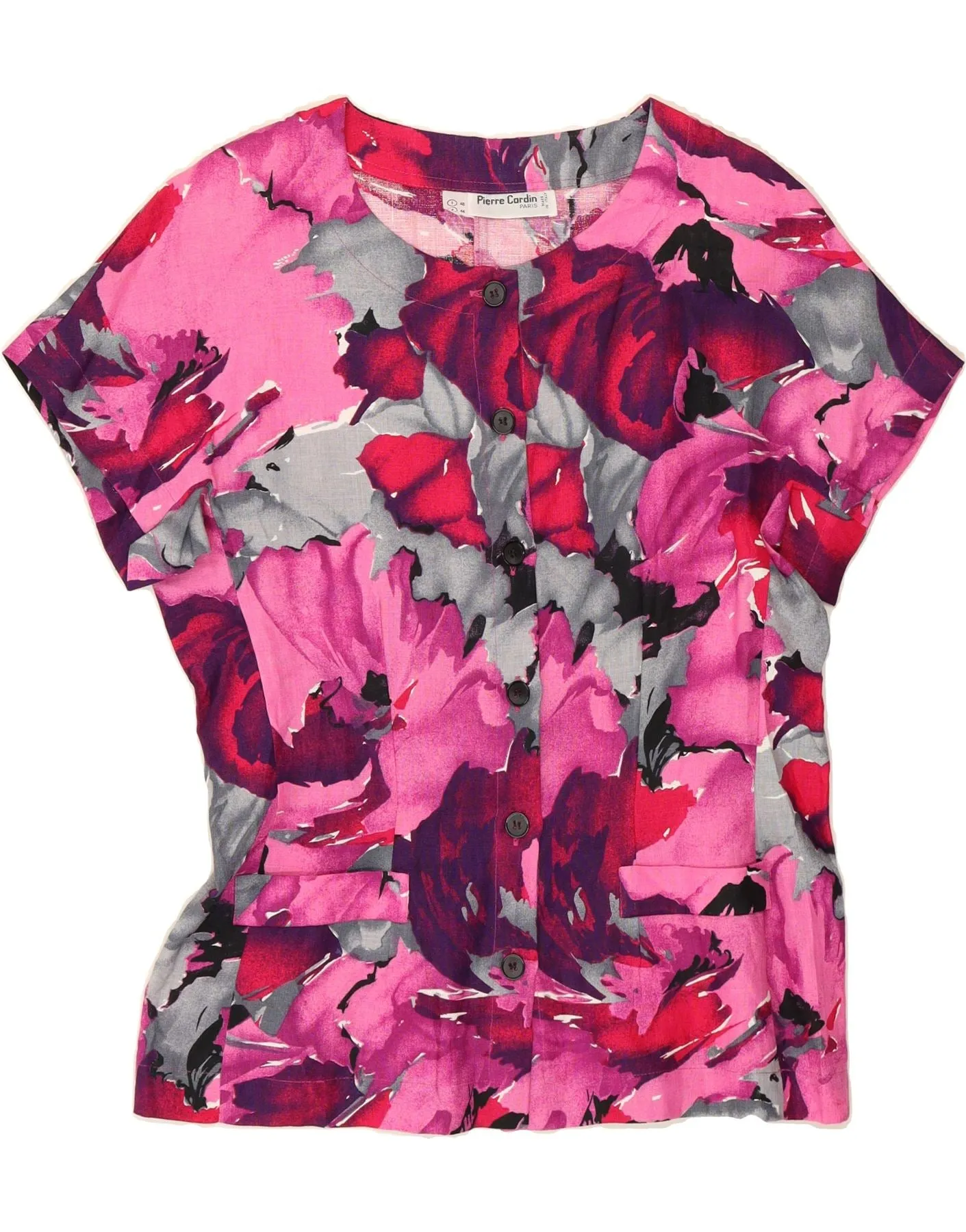 PIERRE CARDIN Womens Shirt Blouse IT 48 XL Pink Floral Linen Anti Pill Technology