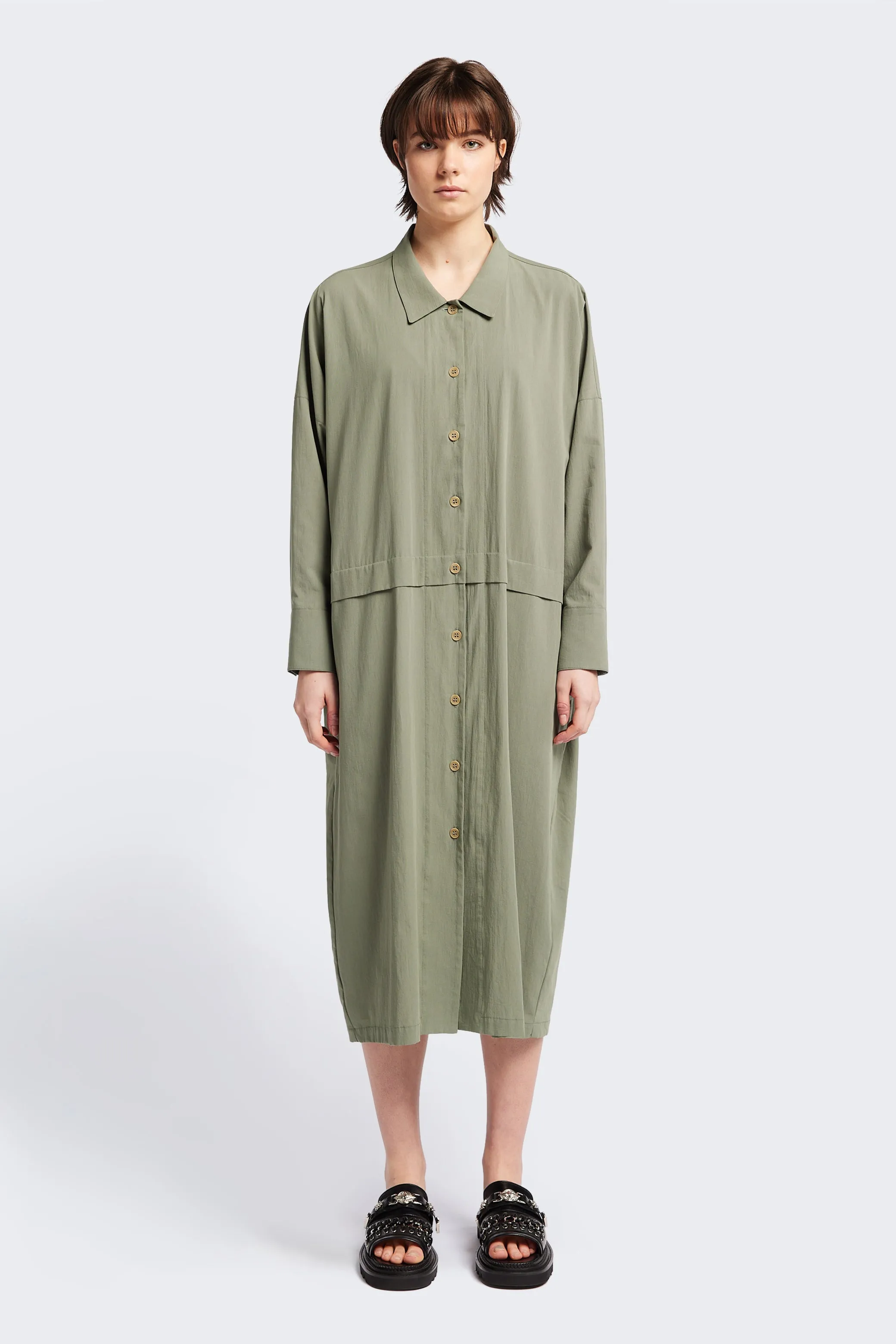 Scandi Light Sleek Touch Sundown Shirt Dress Olive