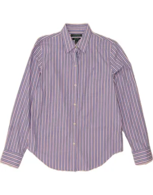 Organic Cotton RALPH LAUREN Womens Shirt UK 14 Medium Purple Striped Cotton