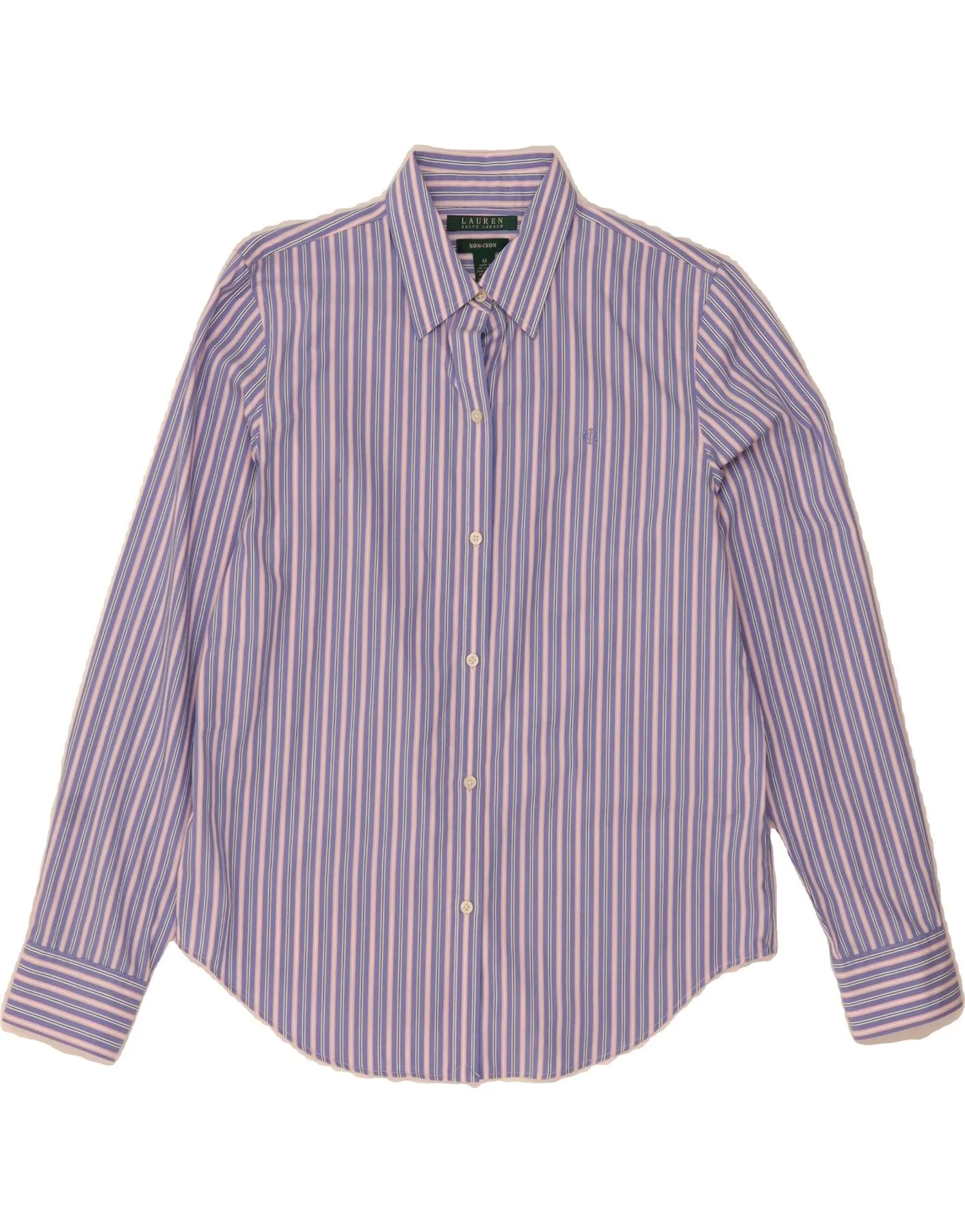 Organic Cotton RALPH LAUREN Womens Shirt UK 14 Medium Purple Striped Cotton