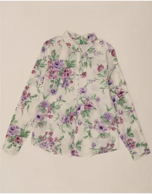 Affordable Fashion BENETTON Womens Shirt Blouse UK 12 Medium White Floral