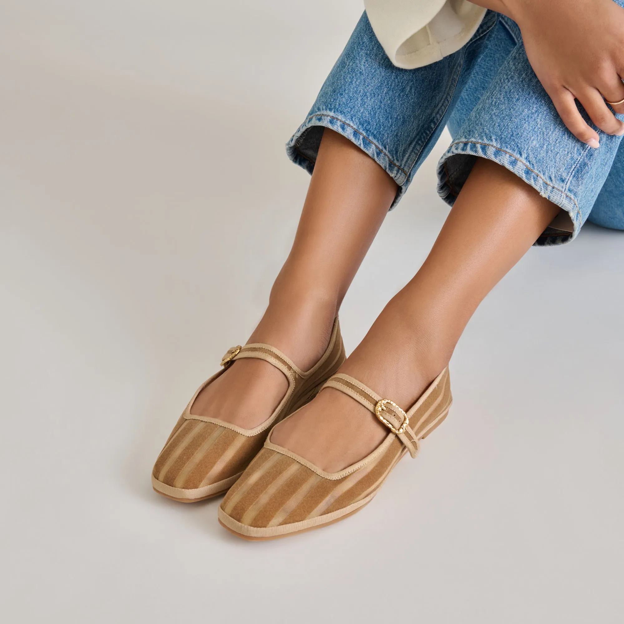 TAMEKA BALLET FLATS TAN STRIPE MESH Main Path