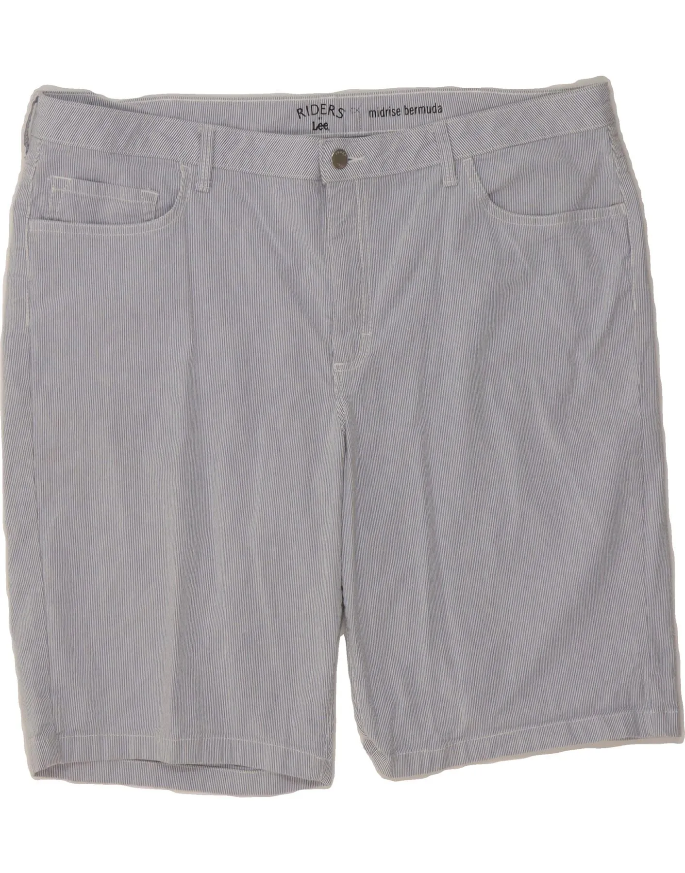 Adjustable Hem LEE Womens Riders Mid Rise Bermuda Shorts W44 3XL Blue Pinstripe Cotton