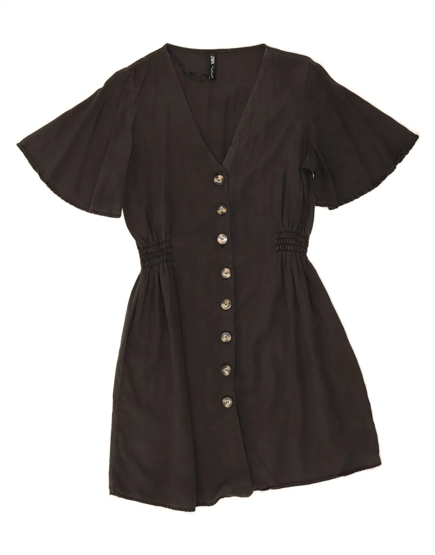 ZARA Womens Shirt Dress UK 14 Large Black Cotton Polka Dot