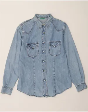 Bold Prints BENETTON Womens Denim Shirt IT 44 Medium Blue Cotton