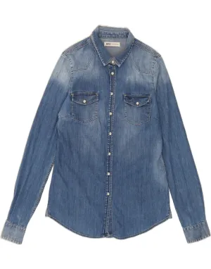 RIFLE Womens Denim Shirt UK 12 Medium Blue Comfortable fit Edgy Fashion