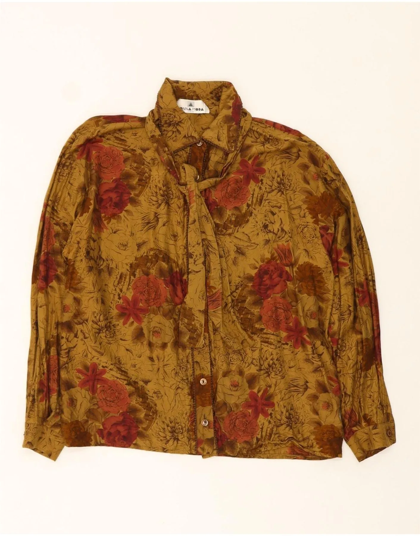 VINTAGE Womens Shirt Blouse UK 12 Medium Green Floral Silk Relaxed Vibe No Chafe Edging