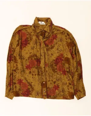 VINTAGE Womens Shirt Blouse UK 12 Medium Green Floral Silk Relaxed Vibe No Chafe Edging