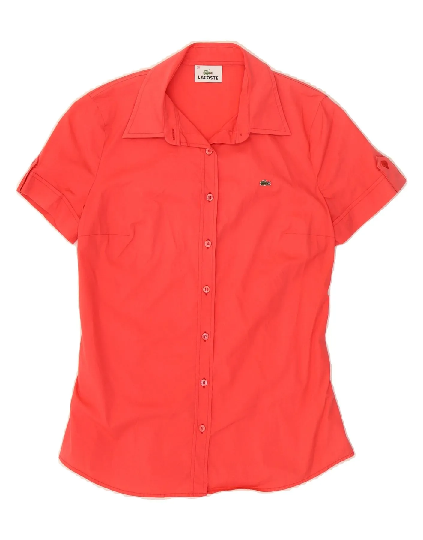 Smooth Finish LACOSTE Womens Shirt Size 38 Medium Red Cotton