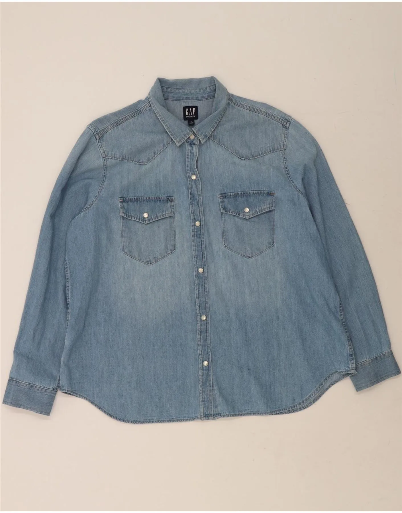GAP Womens Denim Shirt UK 20 2XL Blue Cotton Multi Layer Stitching Loose style