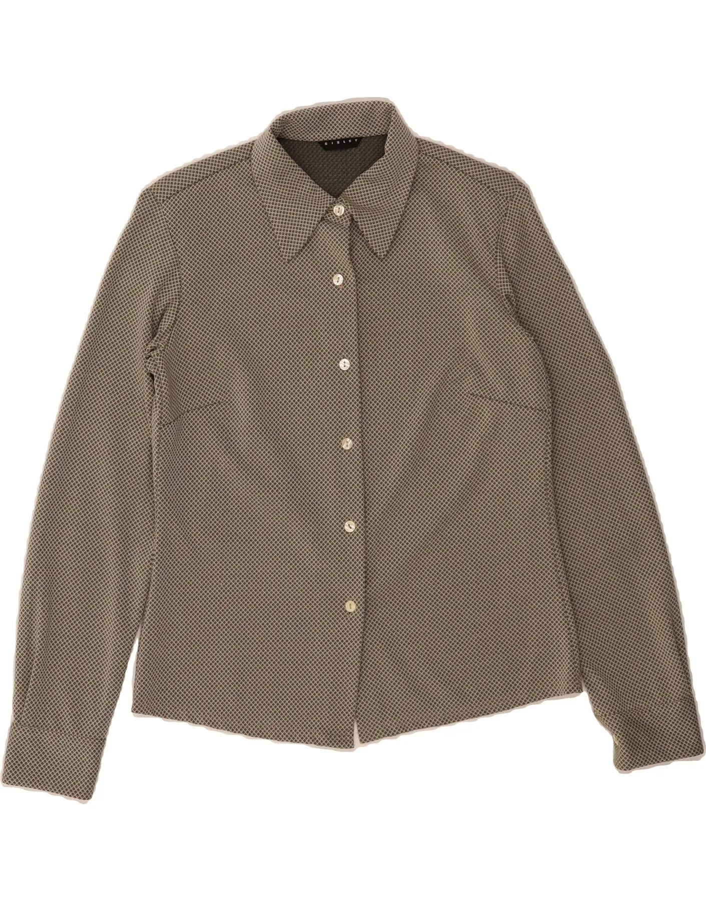 SISLEY Womens Shirt Blouse IT 44 Medium Grey Spotted Polyester Refined Aesthetic